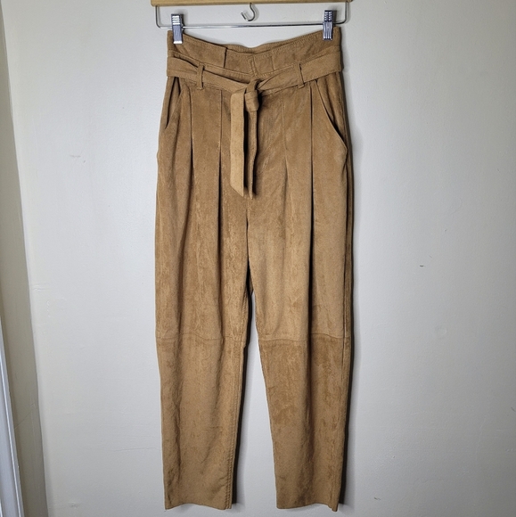 Free People Nightfall Faux Suede Paperbag Pants Camel Brown 0 Boho Streetwear - Picture 4 of 10